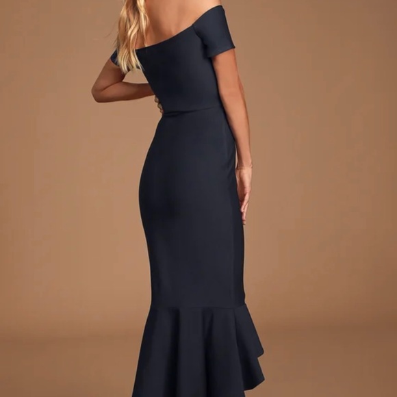 Lulus Navy How Much I Care Midnight Blue Off-the-Shoulder Midi Dress - Picture 2 of 3